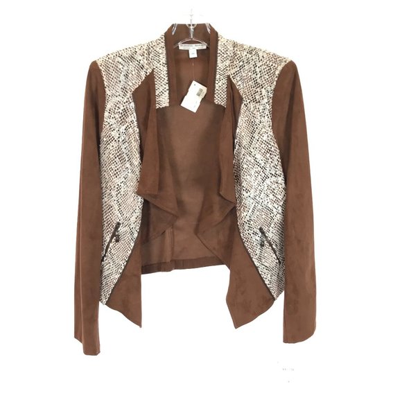 NWT Womens Size 8 Alberto Makali Faux Snakeskin Suede Open Front Jacket NEW - Picture 1 of 3